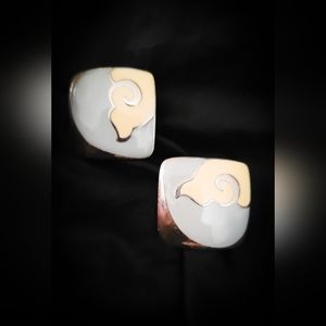 Retro Cloud Enamel Earrings - Butterfly  Backed Stems - Crescent Blue - Gothic